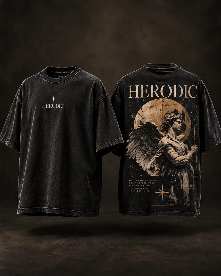 HERODIC oversized tee, front and moon back print