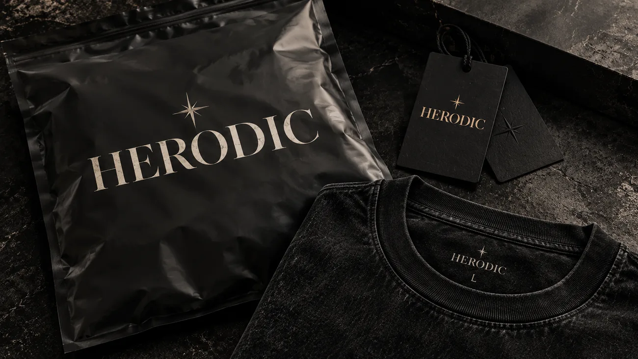 HERODIC packaging, hang tags and neck label