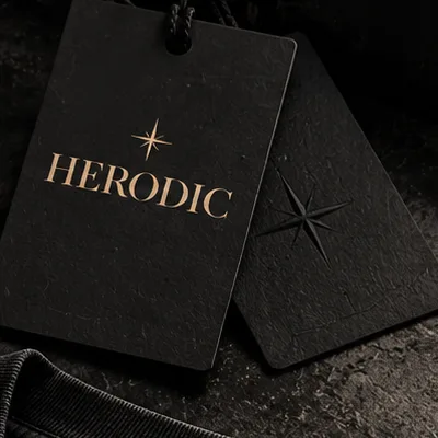 Black HERODIC hang tags with the star
