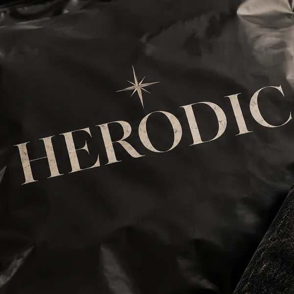 Black HERODIC branded packaging pouch