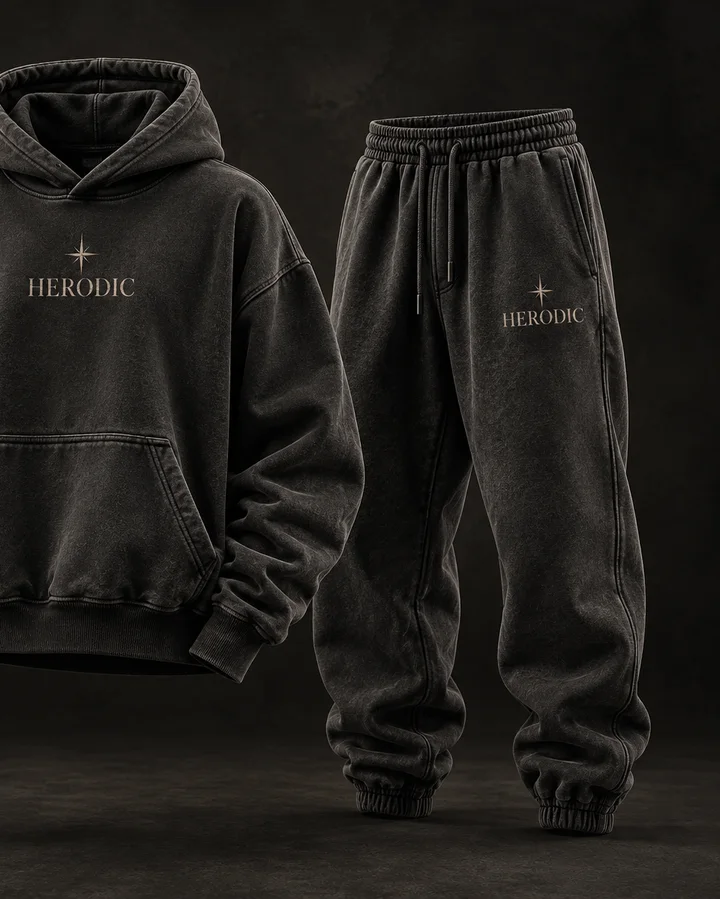 Washed black HERODIC joggers with the wordmark on the thigh